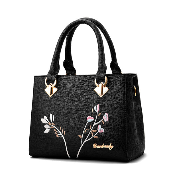 Ladies High Quality Flower Embroidered Handbag - Purple