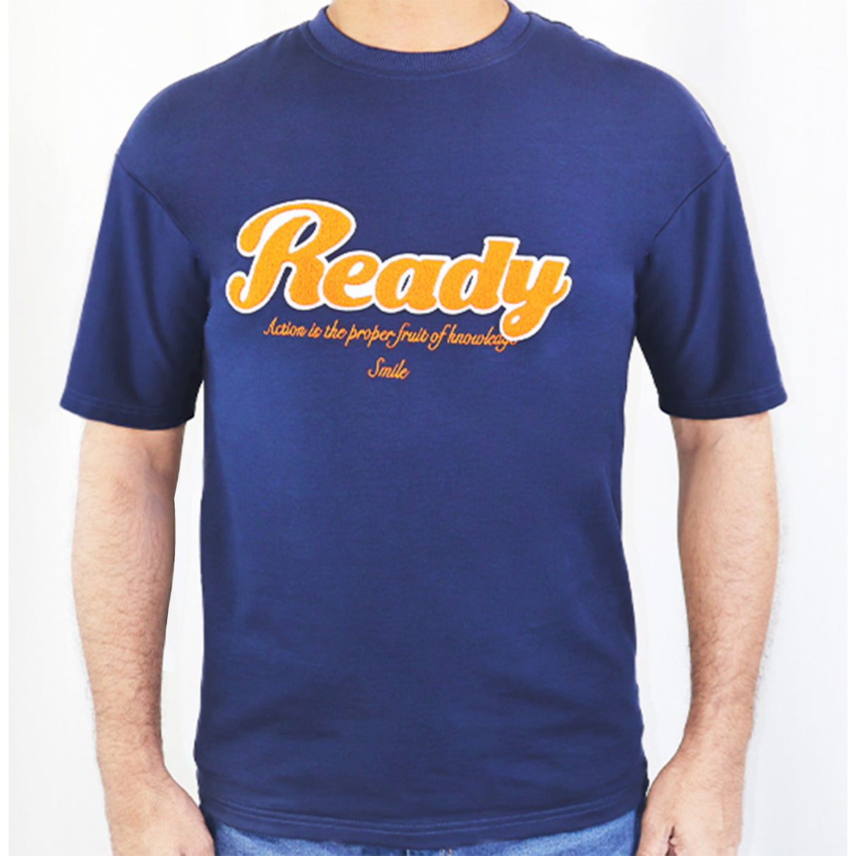 Ready Action is the Proper Fruit Of Knowledge" Comfortable T-shirt, Summer Outdoor Clothes - (Blue).
