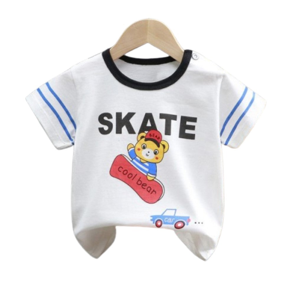 3-6 Months Infant Baby Boy T-Shirt - Newborn Baby Girls Cartoon Print Short Sleeves Round Neck T-Shirt For Kids - White - Shop N Save