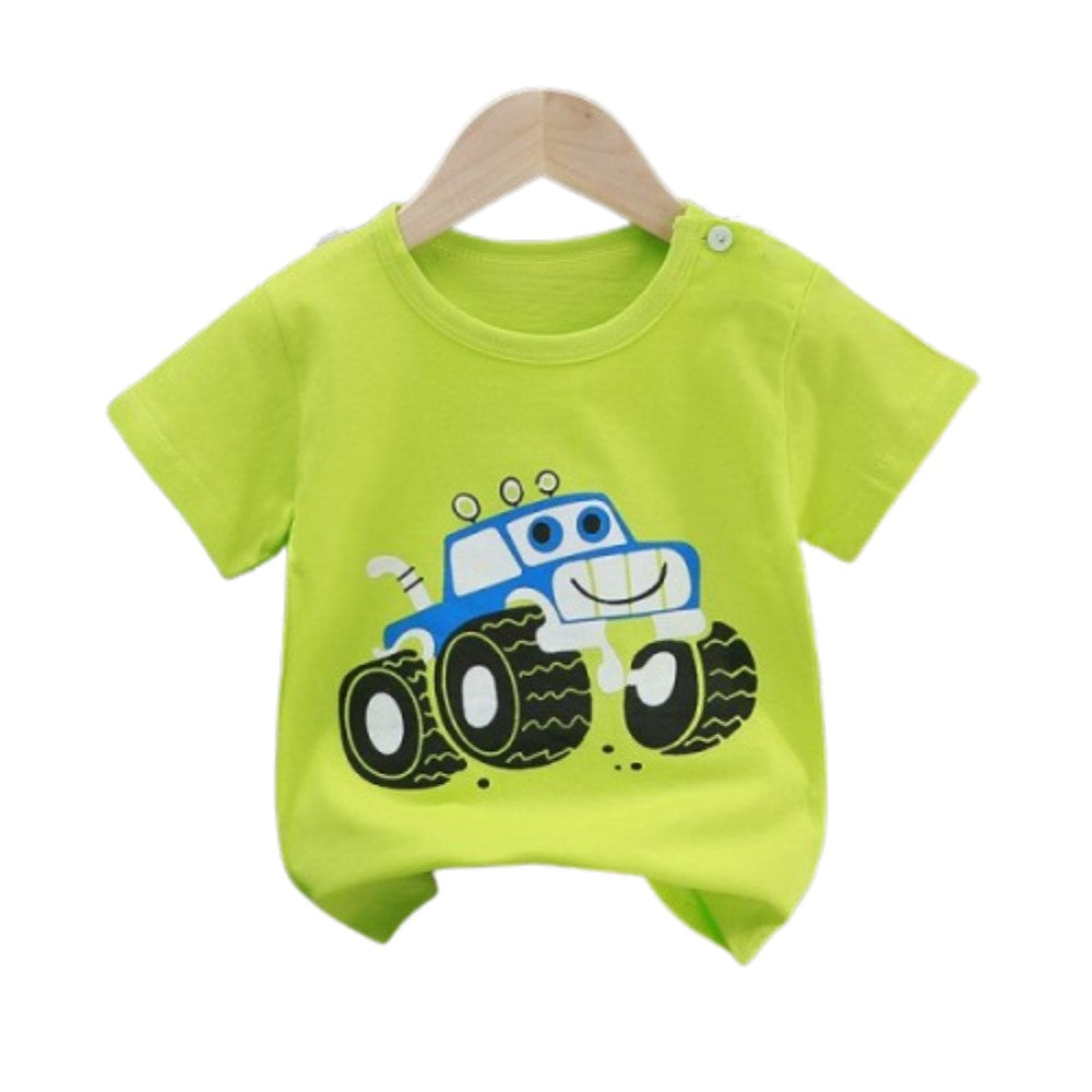 3-6 Months Infant Baby Boy T-Shirt - Newborn Baby Girls Cartoon Print Short Sleeves Round Neck T-Shirt For Kids - Green - Shop N Save
