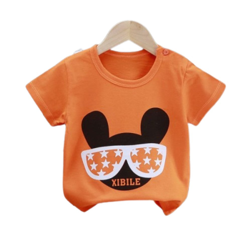 3-6 Months Infant Baby Boy T-Shirt - Newborn Baby Girls Cartoon Print Short Sleeves Round Neck T-Shirt For Kids - Orange - Shop N Save