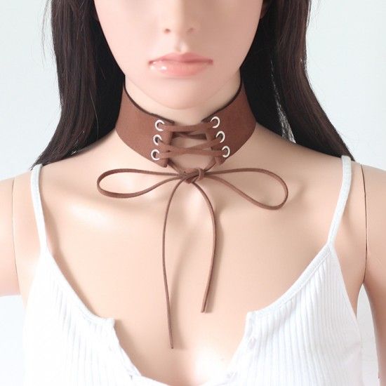 Wide Choker Necklace Belt Chokers Necklaces Tied Brown