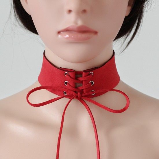 Wide Choker Necklace Belt Chokers Necklaces Tied red