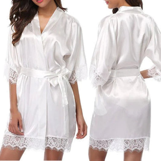 Woman Sleepwear Satin Robe Lace Dress - Black - Shop N Save
