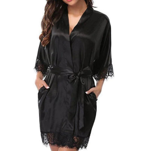 Woman Sleepwear Satin Robe Lace Dress - White - Shop N Save