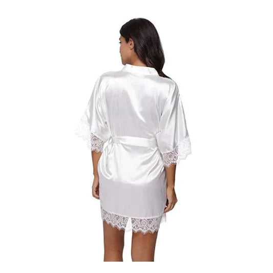 Woman Sleepwear Satin Robe Lace Dress - White - Shop N Save