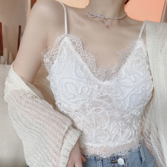Women Camis Lace Temperament Crop Top - White