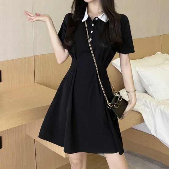 Women Skirt Dress - Women's Clothing Solid Color Soft Fabric Skirt Dress - Black