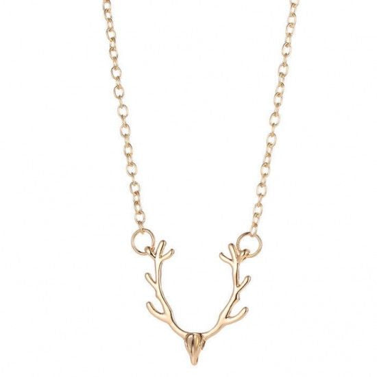 Women Deer Antler Christmas Gift Reindeer Pendant Necklace Golden