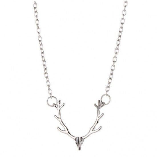 Women Deer Antler Christmas Gift Reindeer Pendant Necklace Silver