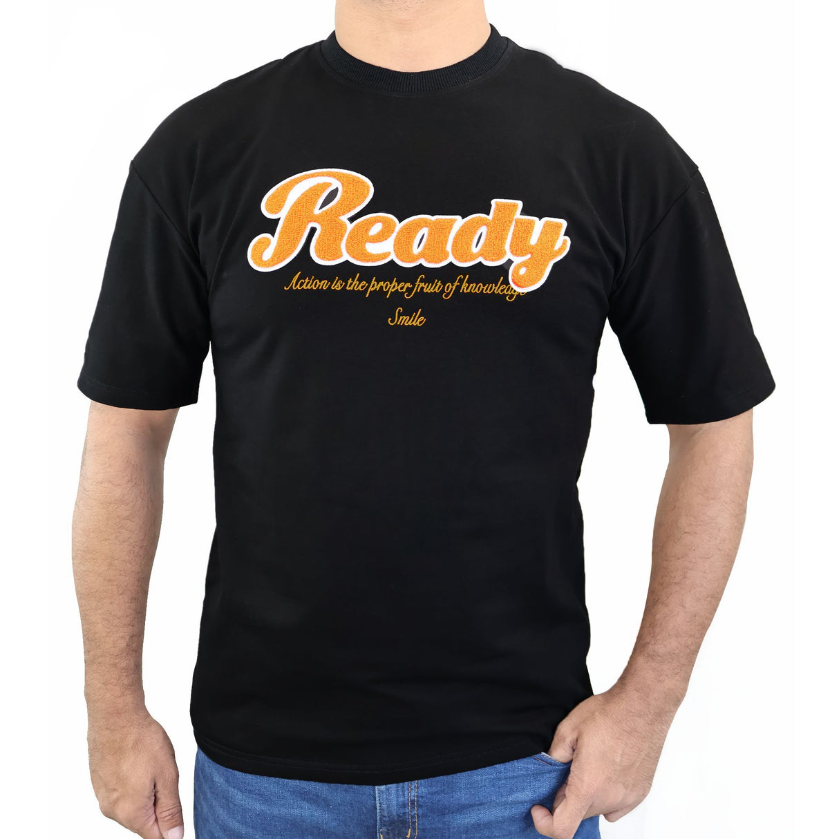 Ready Action is the Proper Fruit Of Knowledge" Comfortable T-shirt, Summer Outdoor Clothes - (Black).