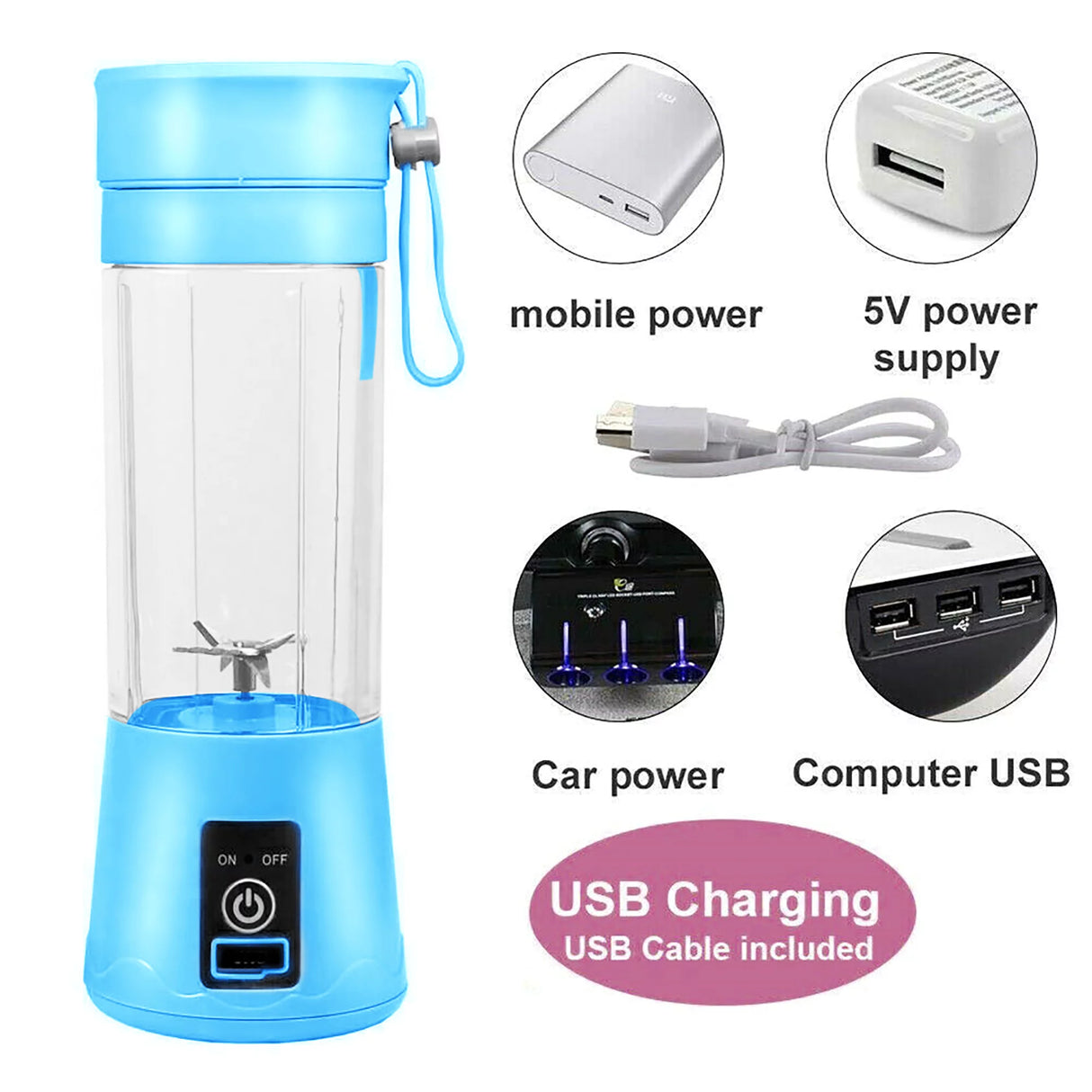 Portable USB Juicer: Rechargeable Blender for On-the-Go Mixing - 380ml - Shop N Save
