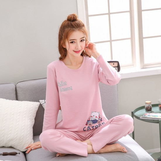 Printed Pajamas Set For Women Sleepwear Homewear Nightwear Pink