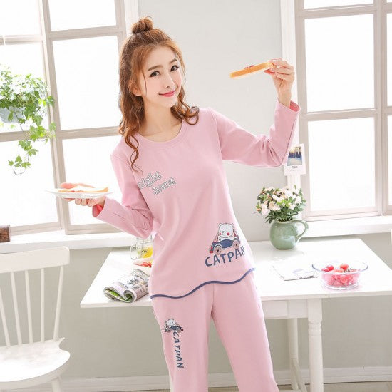 Printed Pajamas Set For Women Sleepwear Homewear Nightwear Pink