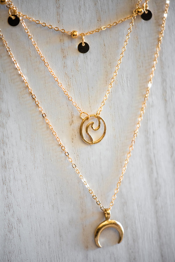 Gold Moon Wave Necklace - Elegant Layered Jewelry for Versatile Style - Shop N Save