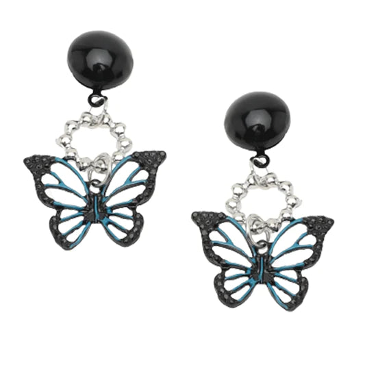 Black Butterfly Temperament Girls Earrings - Black