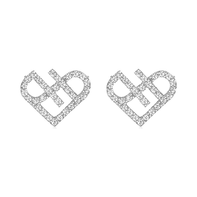 Heart Shape Crystal Party Wear Ear Tops - Silver - Shop N Save
