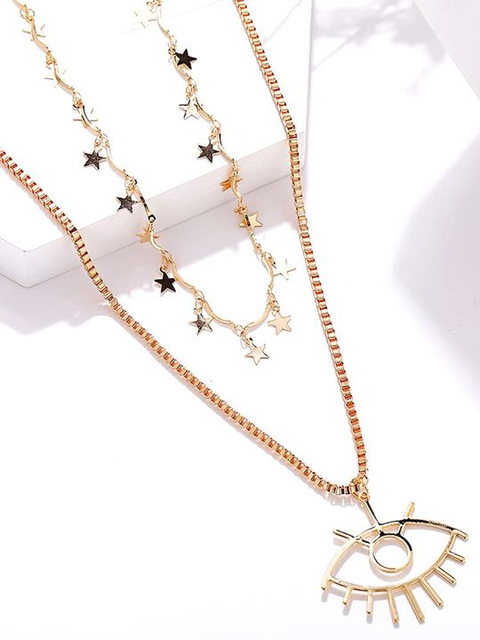 Gold Tone Evil Eye Necklace: Multi-Layer, Charm, Link Chain - Shop N Save