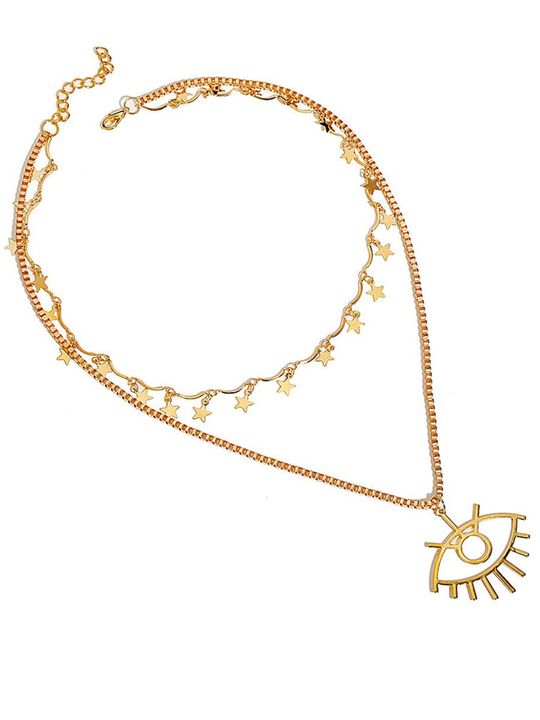 Gold Tone Evil Eye Necklace: Multi-Layer, Charm, Link Chain - Shop N Save