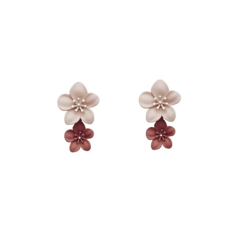 Aesthetic Floral Earrings: Elegant Coffee Contrast Studs - Shop N Save