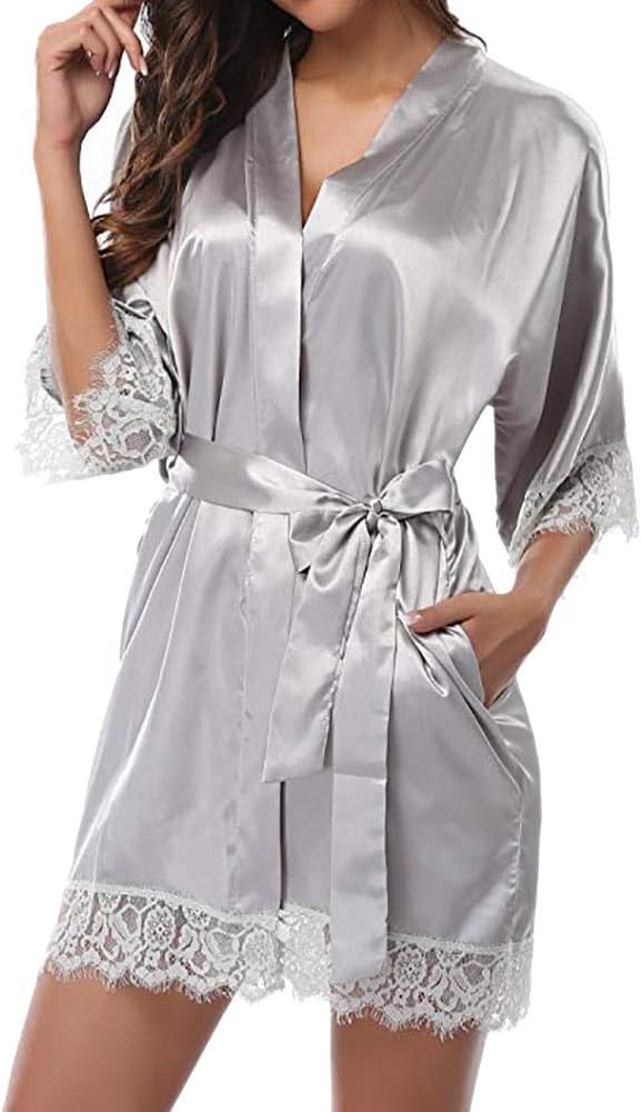 ISKER Ladies' Satin Lace Robe - Wedding Gown, Bridesmaid Nightwear - Shop N Save