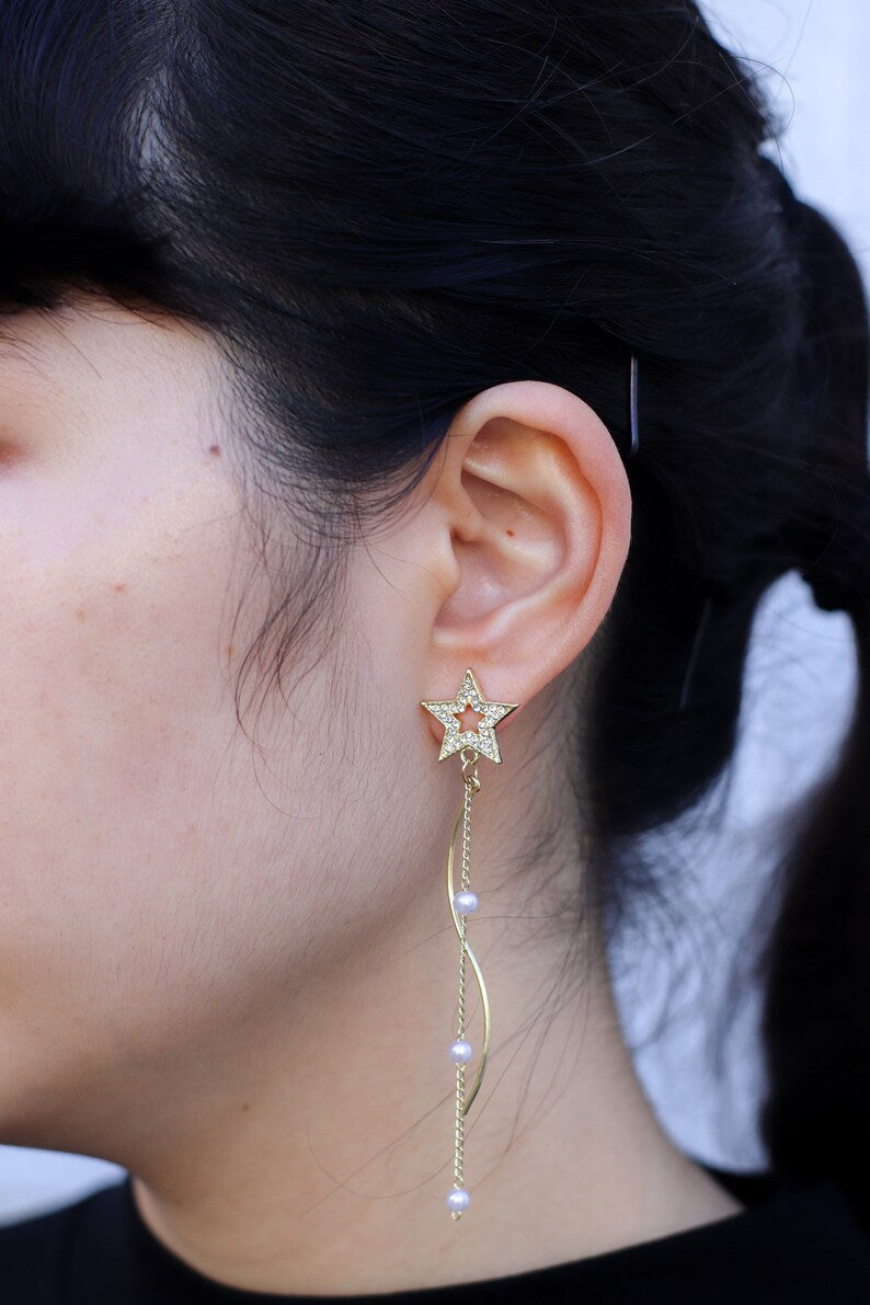 Celestial Gold Star Tassel Earrings: Dangle Drop Chic Glamour - Shop N Save