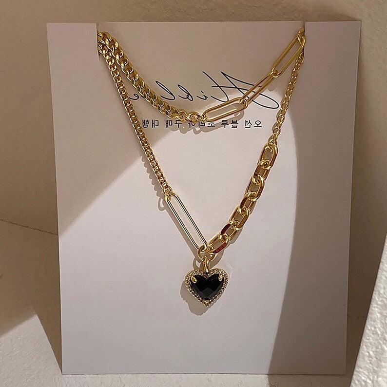 Carnelian & Black Onyx Heart Necklace: Gold Charm Gift for Her - Shop N Save