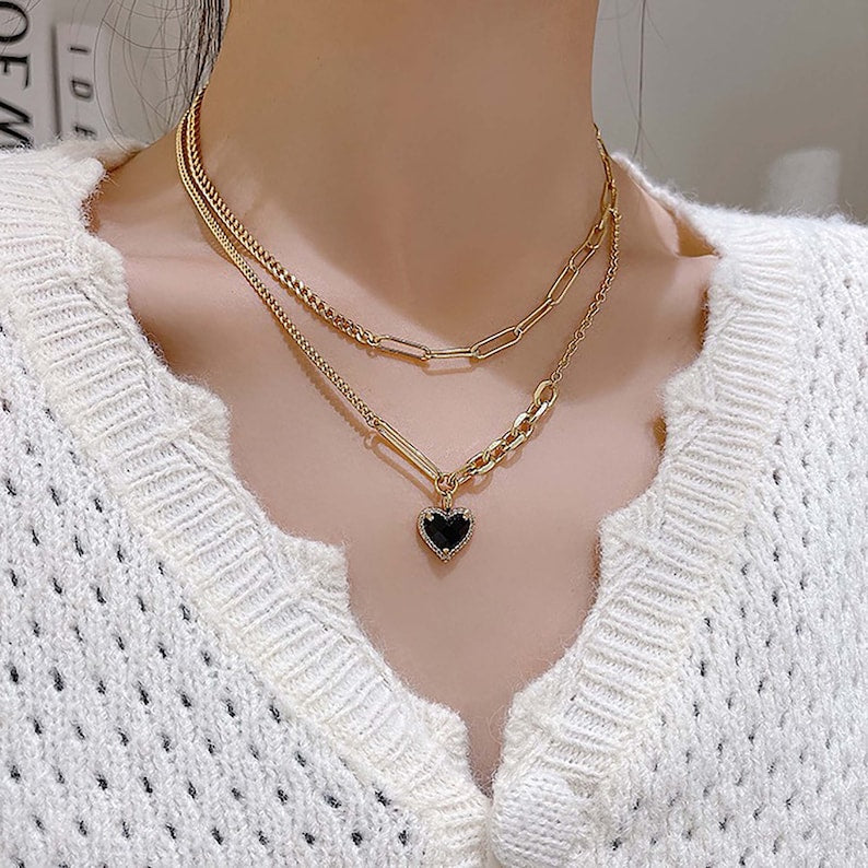 Carnelian & Black Onyx Heart Necklace: Gold Charm Gift for Her - Shop N Save