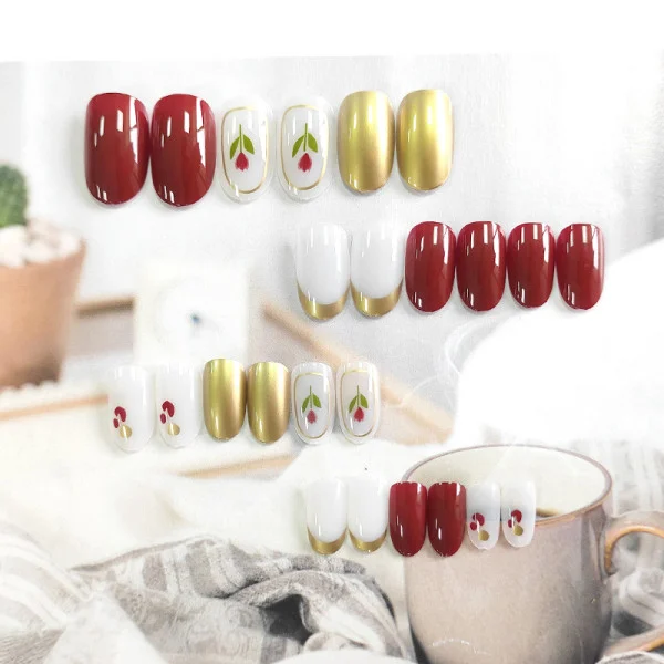 Floral Tulip Nail Set | 24 Pieces Glue-On | Multi-Color Women's Fake Nails - Shop N Save