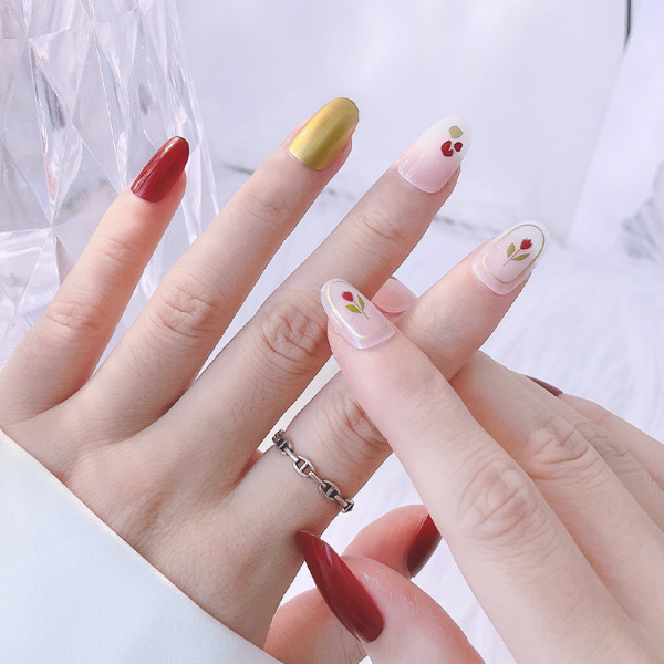 Floral Tulip Nail Set | 24 Pieces Glue-On | Multi-Color Women's Fake Nails - Shop N Save