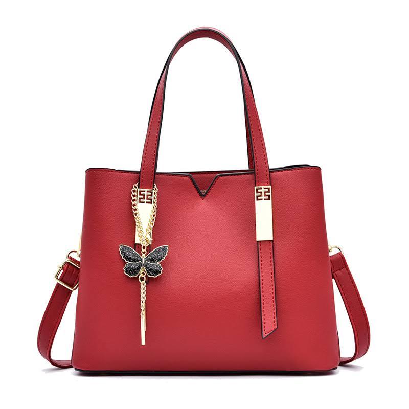 Large Capacity Solid Color Popular Handbag - Wine Red - Shop N Save