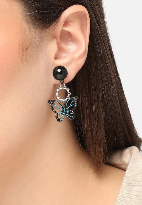 Black Butterfly Temperament Girls Earrings - Black