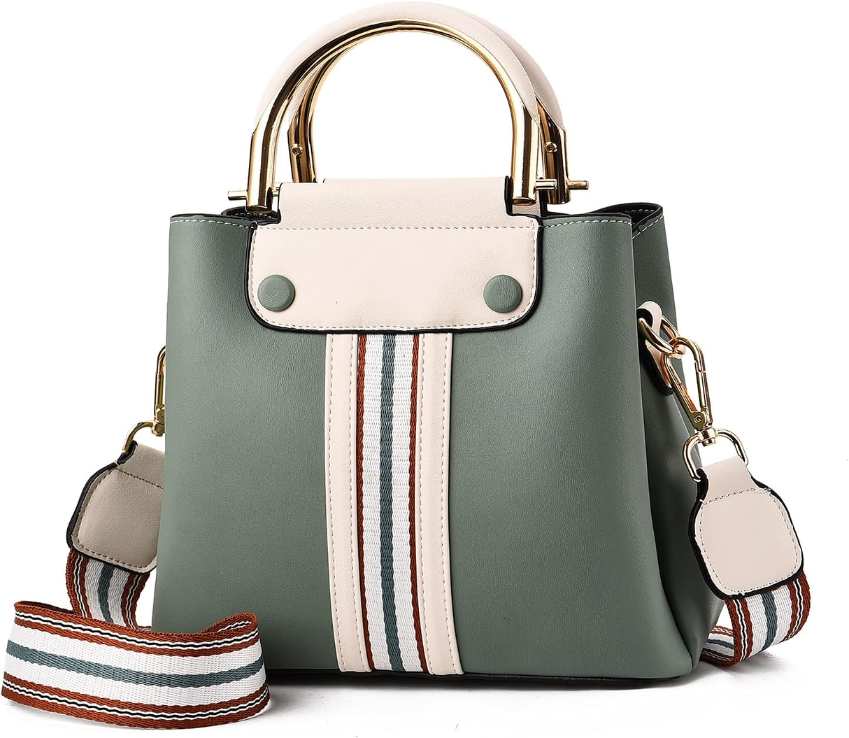 Green Lattice Handbag: Stylish, Casual, Striped Strap, Multiple Compartments - Shop N Save