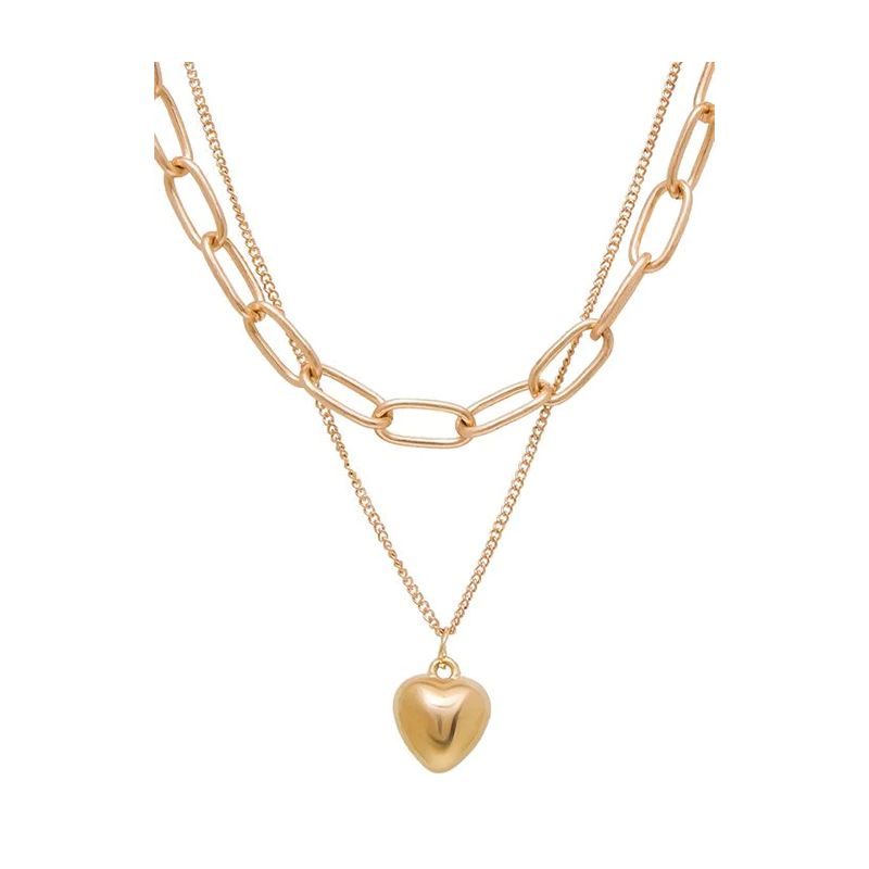 Gold Plated Layered Link Chain: Heart Pendant Necklace Design - Shop N Save