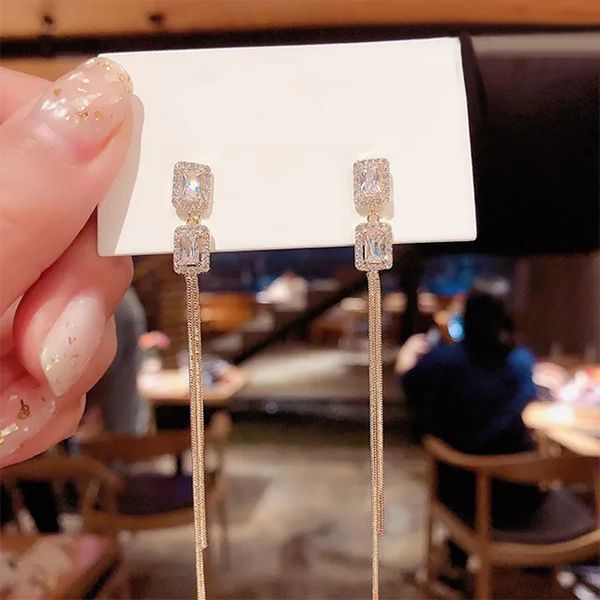 Zircon Tassel Earrings: Delicate, Trendy, Long Metal Chain - Shop N Save