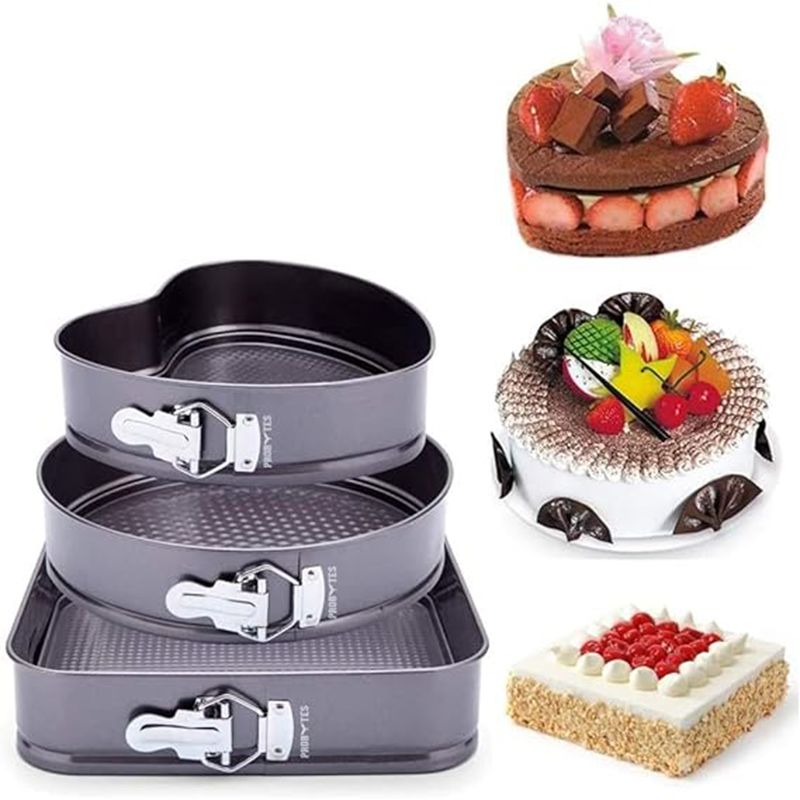 Set of 3 Cake Moulds: Heart, Square, Round, Non-Stick - Shop N Save