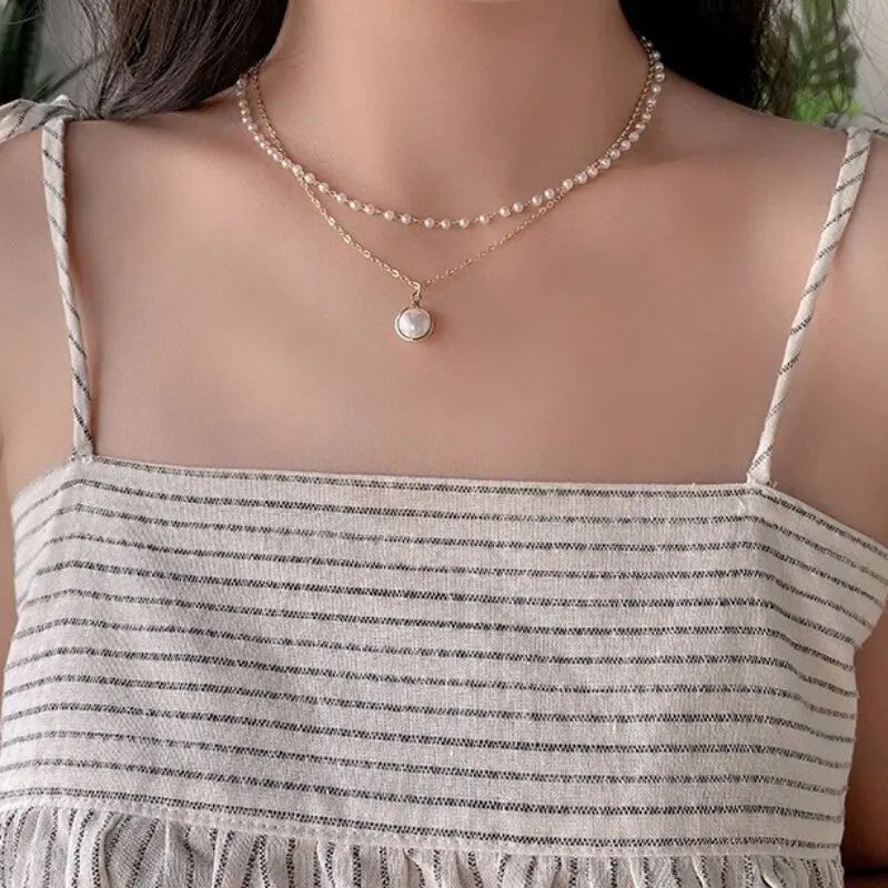 Gold Alloy Double-Beaded Clavicle Chain - Fashion Jewelry Trend - Shop N Save