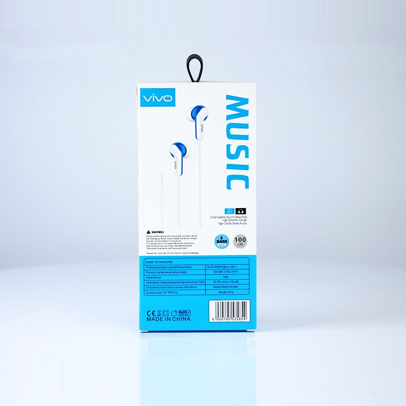 vivo S50 Bass Handsfree: Clear Calls, Comfort Fit, Tangle-Free (White Blue) - Shop N Save