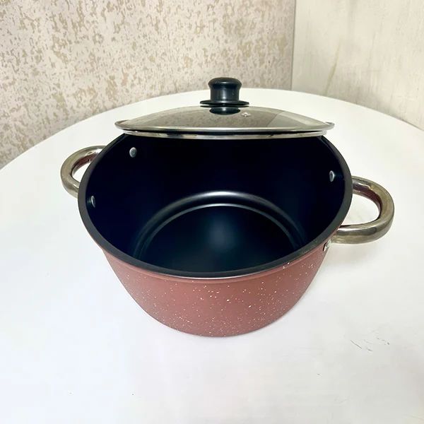 Premium Aluminum Cooking Pot: Non-Stick, Glass Lid, 26 cm - Shop N Save