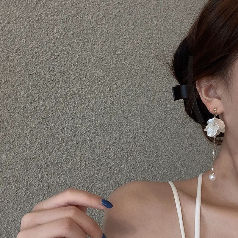 Silver Fringed Pearl Earrings: Acrylic Needle, Stylish Drop - Shop N Save