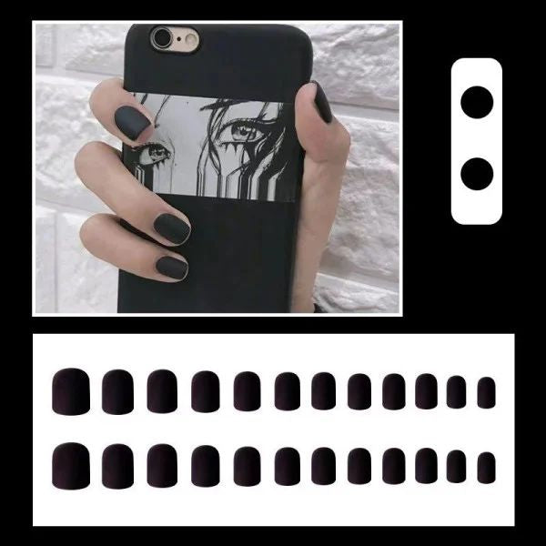 Matte Black Short Fake Nails Set - Fashionable Women's Decorated Nails - Shop N Save