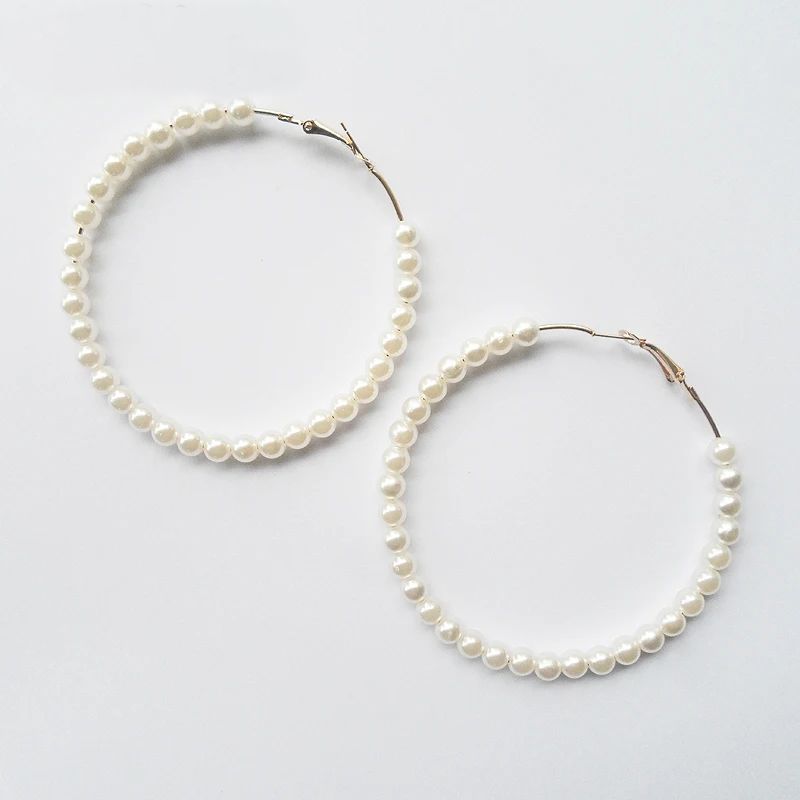 Big White Beads Hoops: Geometry Drop, Bastet Pearl, 70mm - Shop N Save