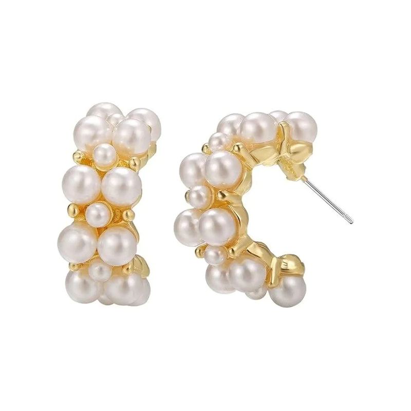 Gold-Toned Chimes Hoop Earrings: Pearl-Studded Clip-On Design - Shop N Save