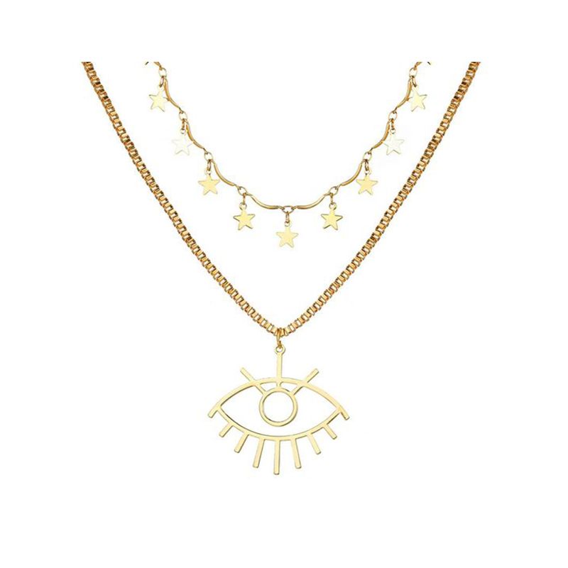 Gold Tone Evil Eye Necklace: Multi-Layer, Charm, Link Chain - Shop N Save