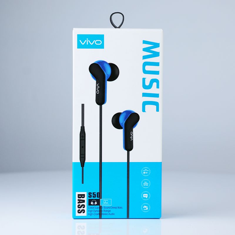 vivo S50 Bass Handsfree: Clear Calls, Comfort Fit, Tangle-Free (Blue Black) - Shop N Save