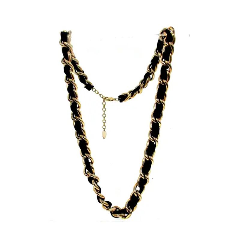 Black Ribbon & Gold Chunky Chain Necklace: Creek Signed Design - Shop N Save