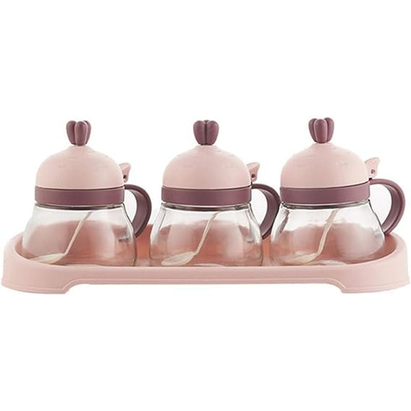 Glass Spice Holder Set: Elegant Pink Design, 3 Containers - Shop N Save