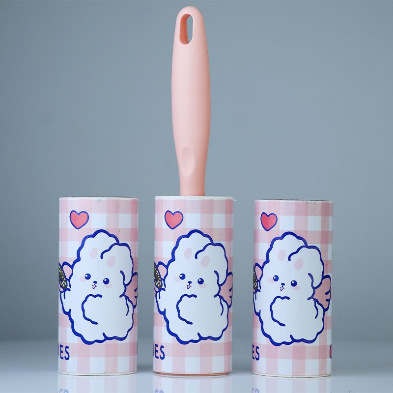 Lint Roller Set: Pet Hair Remover with 60 Refills & Scrubbing Brush (Pink) - Shop N Save