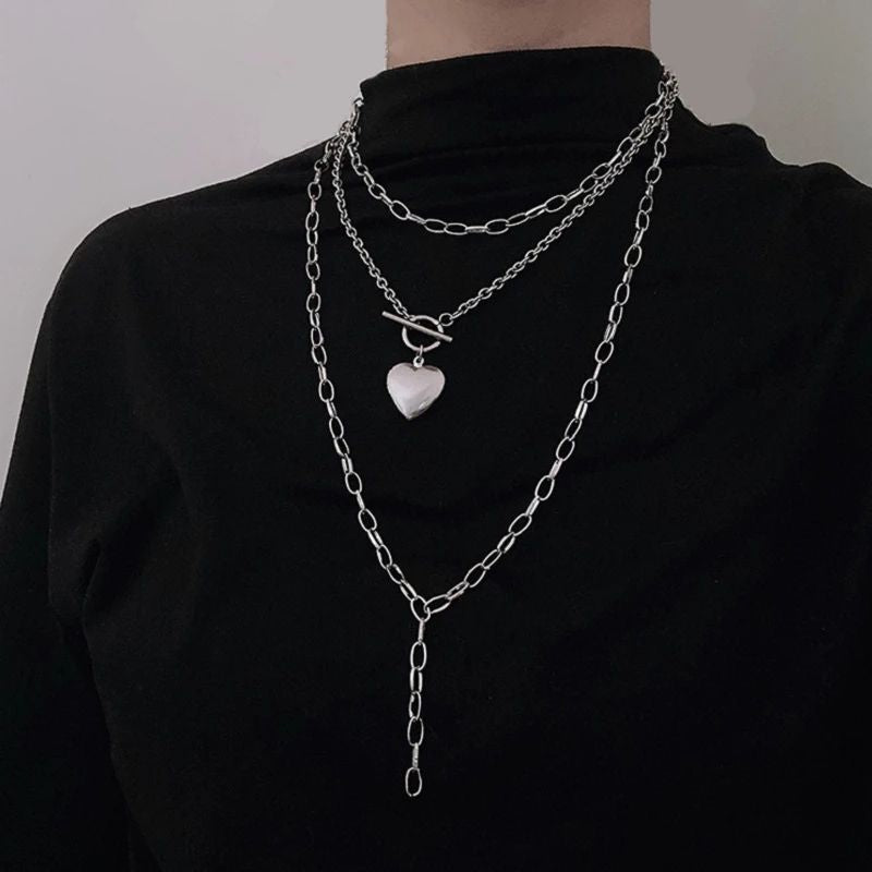 Harajuku Gothic Heart Lock Necklace - Grunge Metal Unisex Jewelry - Shop N Save