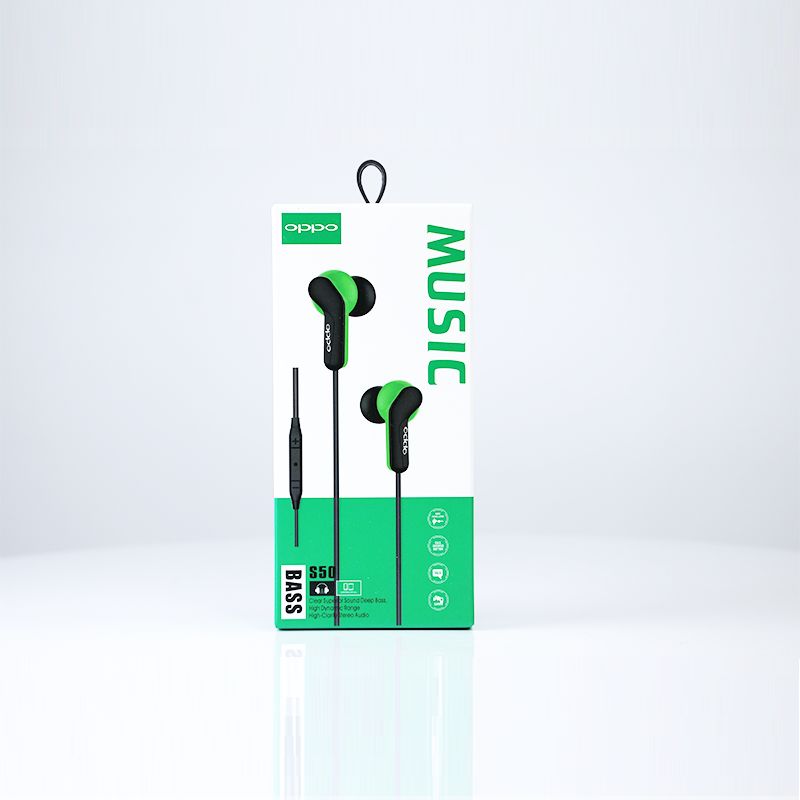 Oppo S50 Bass Handsfree: Enhanced Audio, Comfort Fit, Universal Compatibility (Green Black) - Shop N Save